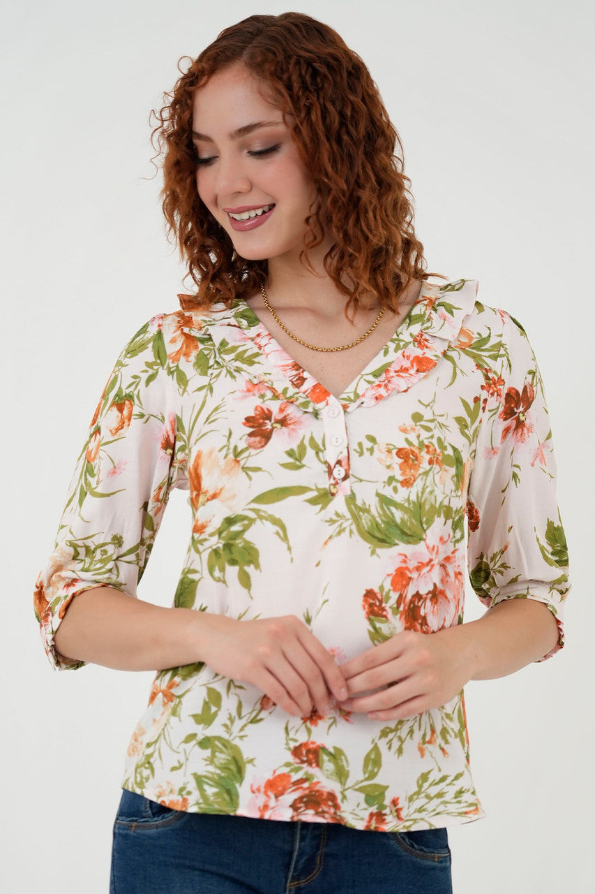 Blusa Manga 3/4 Pechera En V