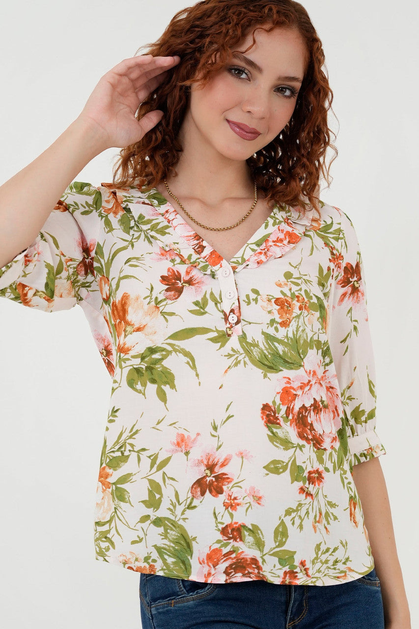 Blusa Manga 3/4 Pechera En V