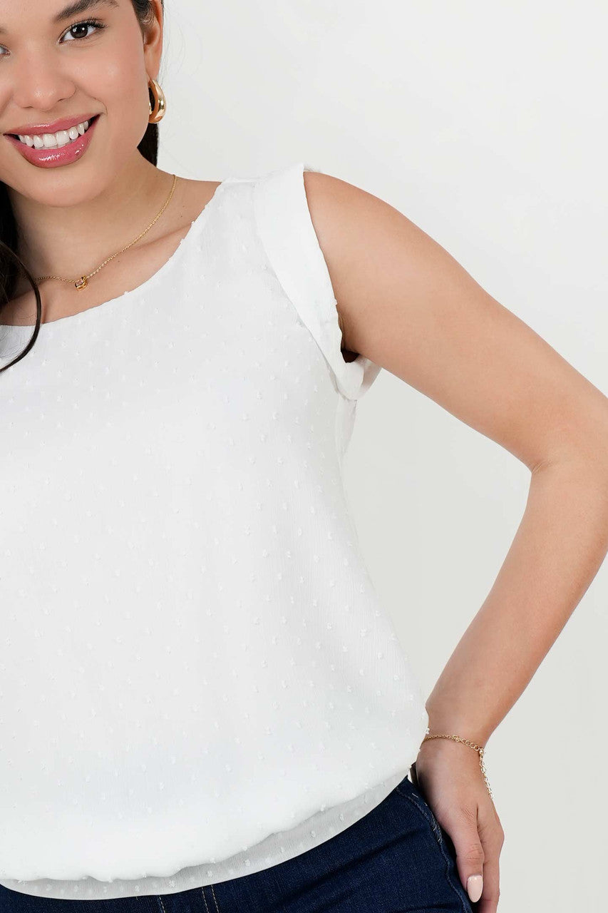 Blusa Gasa Motas con Pretina Abuchonada