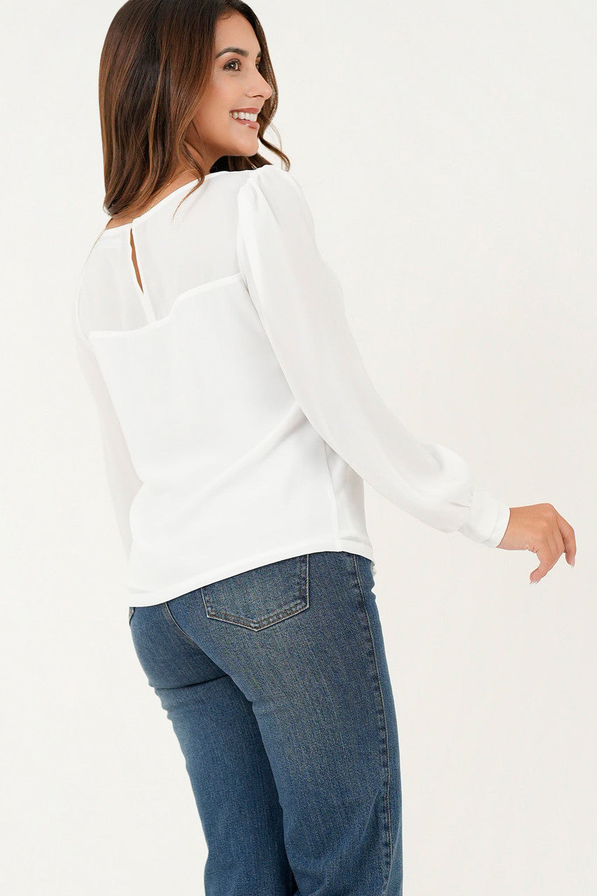 Blusa manga larga pestaña ancha