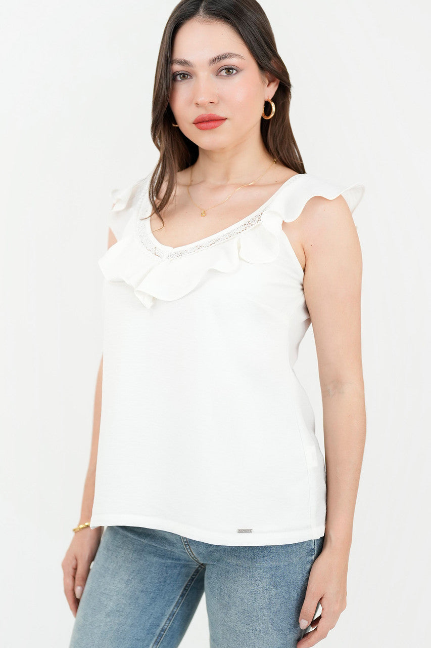 Blusa manga corta bolillo calado