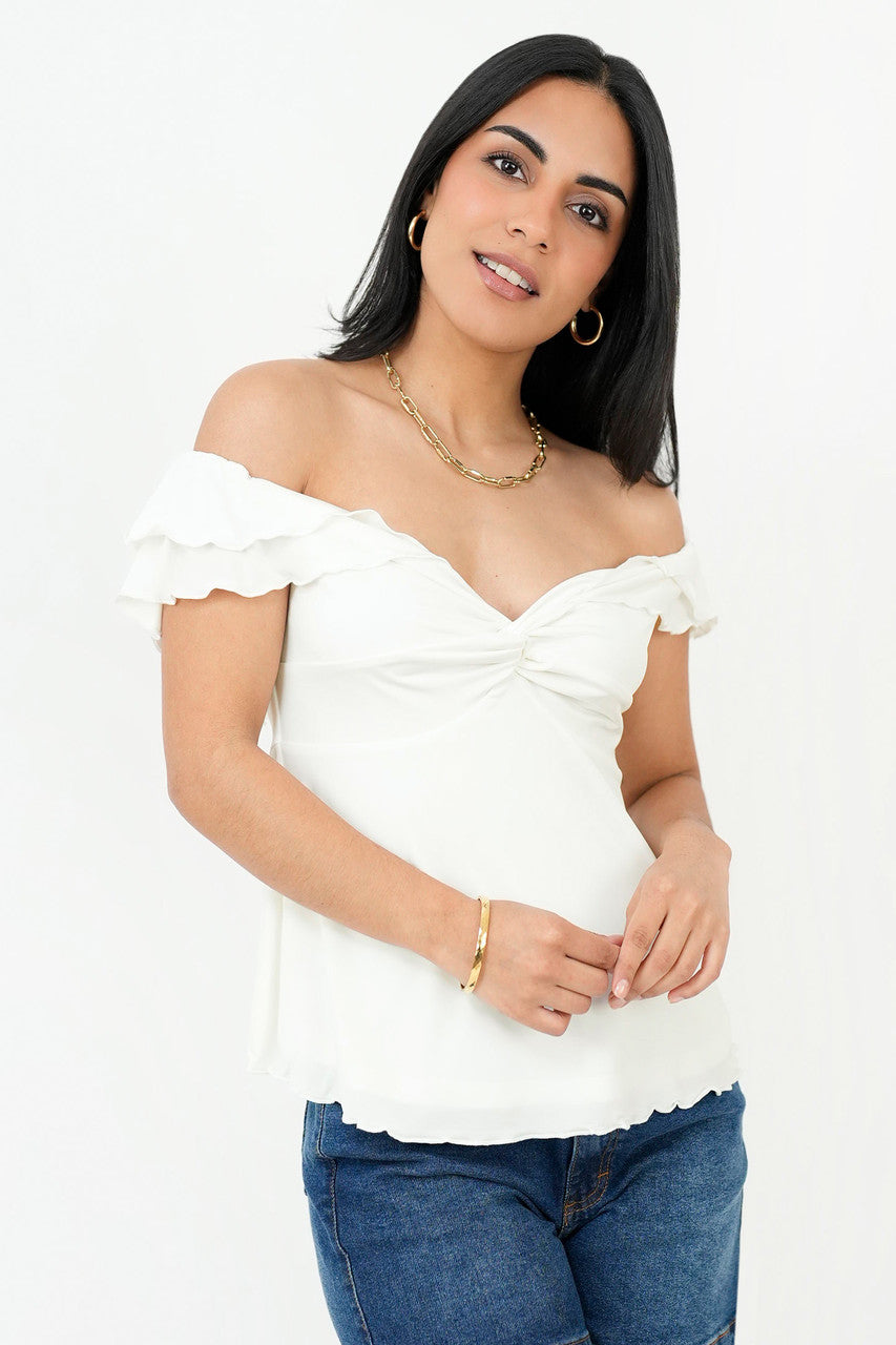Polo off shoulder nudo en escote