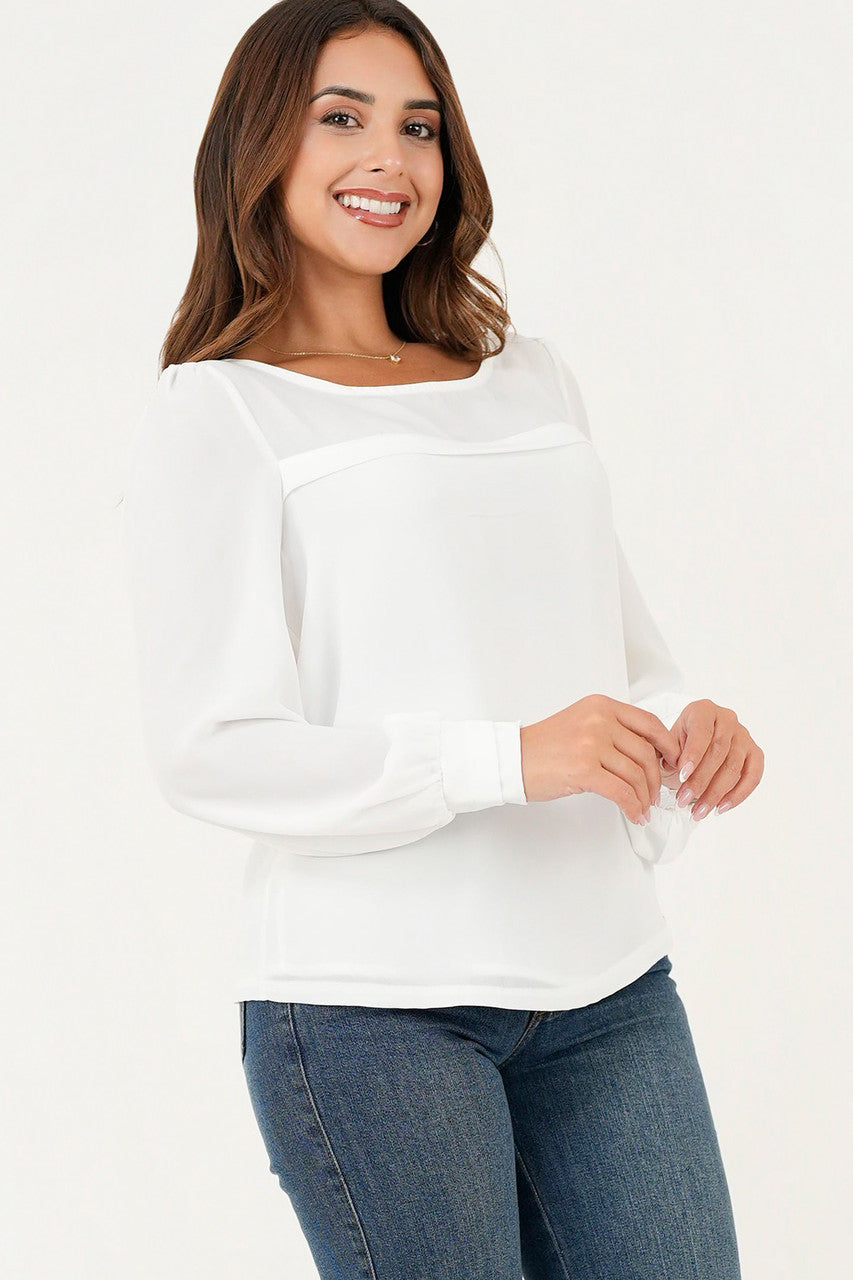Blusa manga larga pestaña ancha