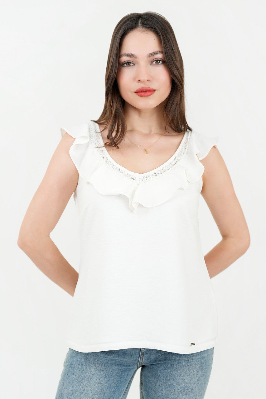 Blusa manga corta bolillo calado