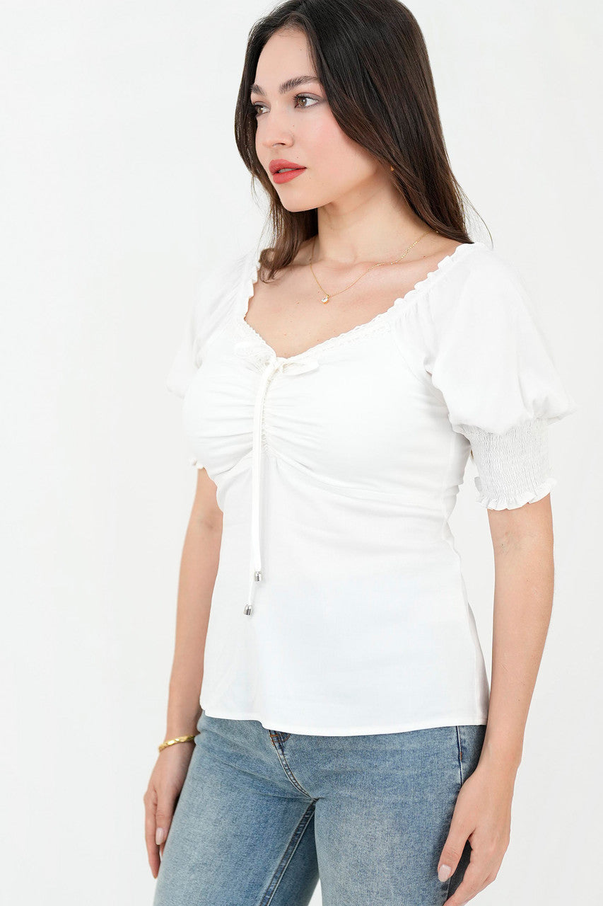 Blusa manga corta busto recogido