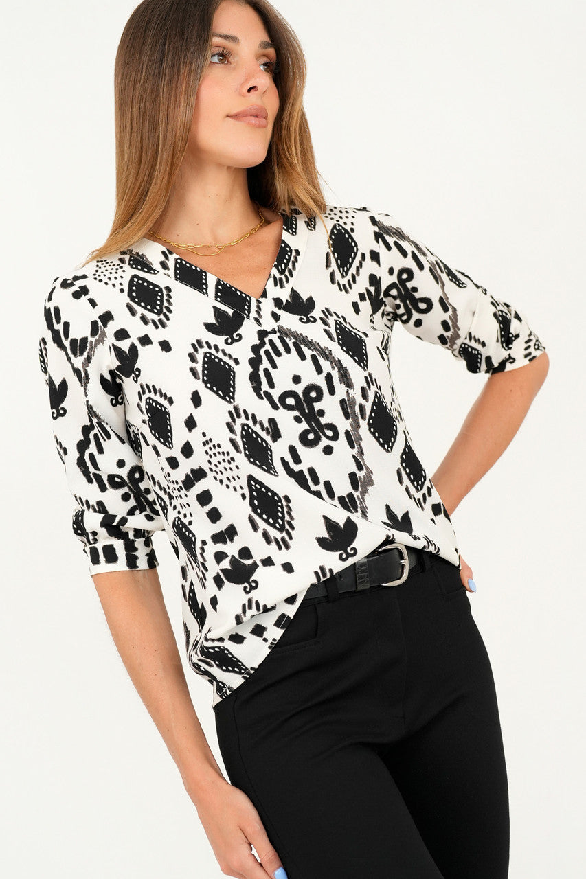 Blusa manga 3/4 Blusa Clásica en Lino Italiano