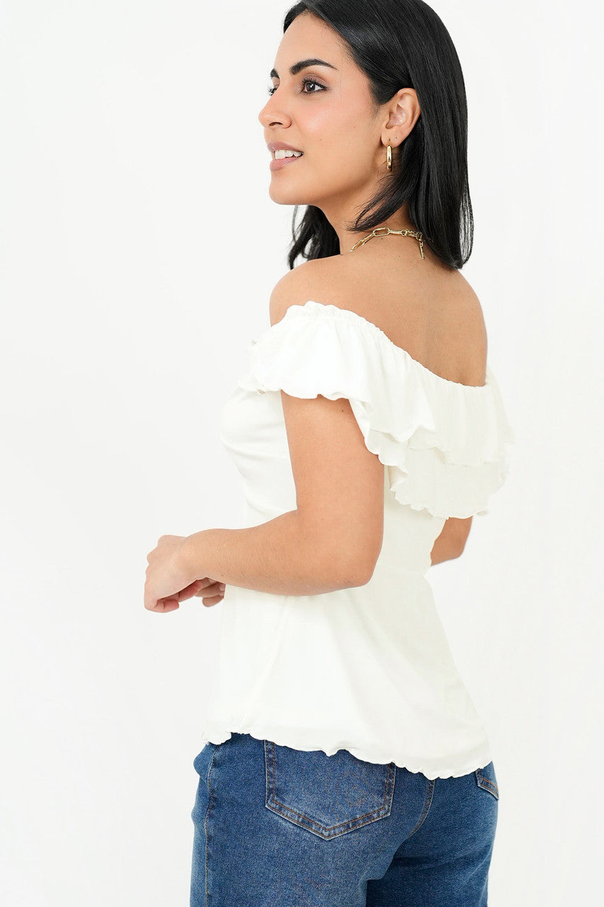 Polo off shoulder nudo en escote