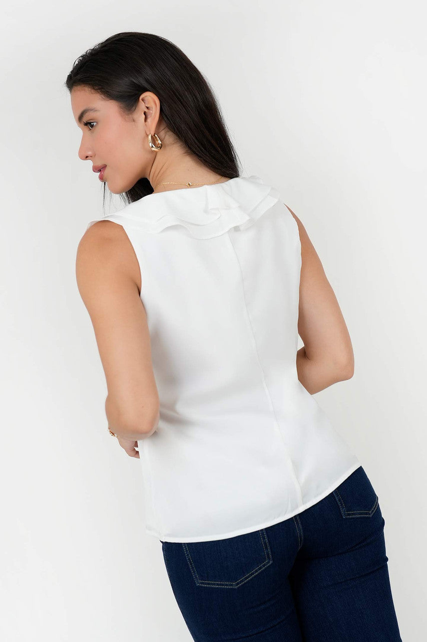 Blusa Satín Crepé Escote Redondo con Volantes