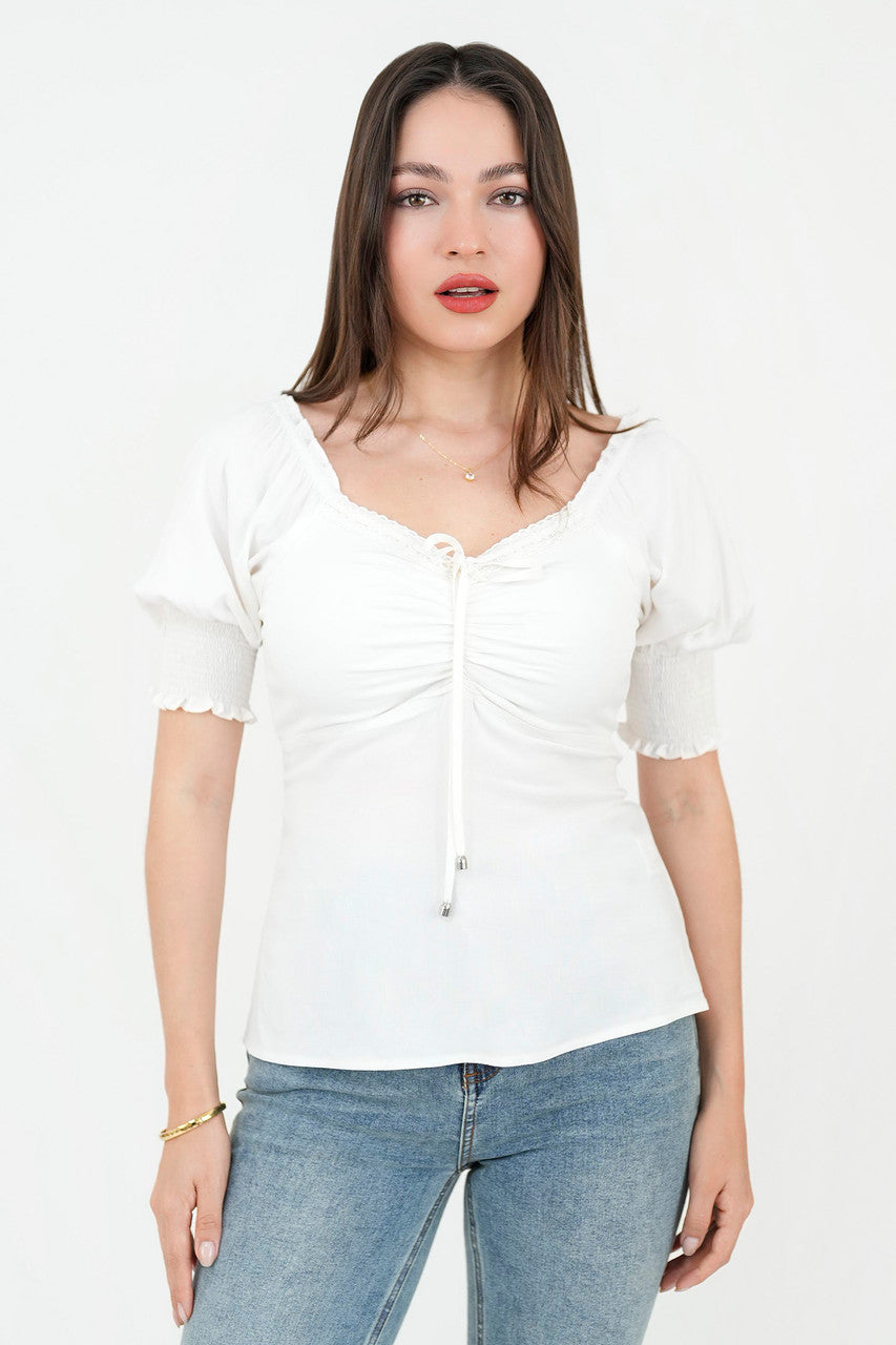 Blusa manga corta busto recogido