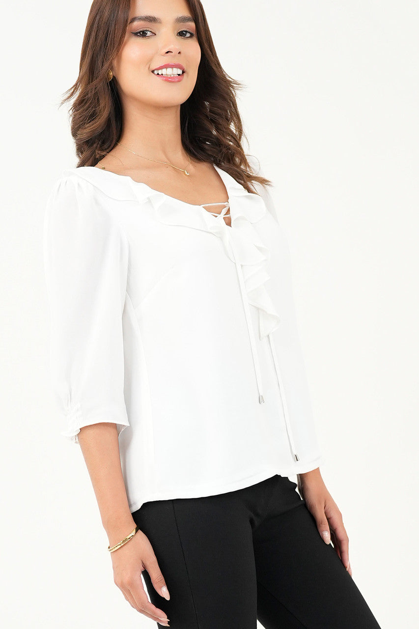 Blusa manga 3/4 escote con ruffle