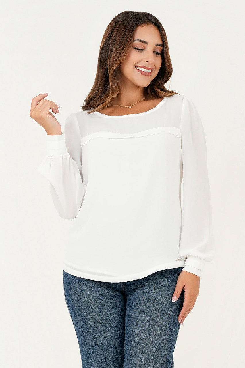 Blusa manga larga pestaña ancha