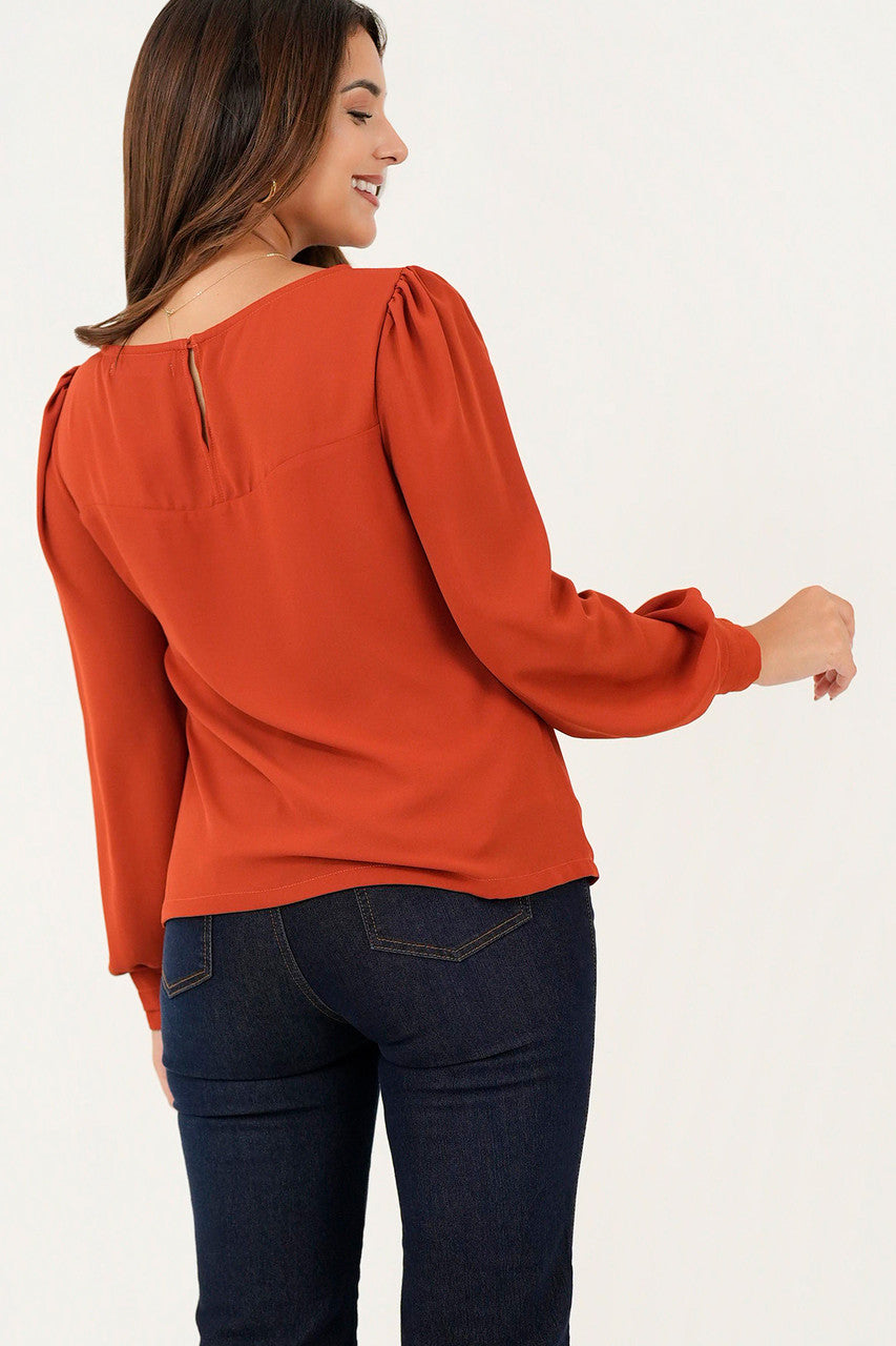 Blusa manga larga pestaña ancha