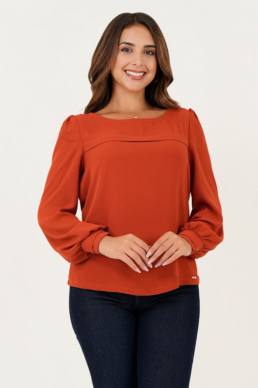 Blusa manga larga pestaña ancha