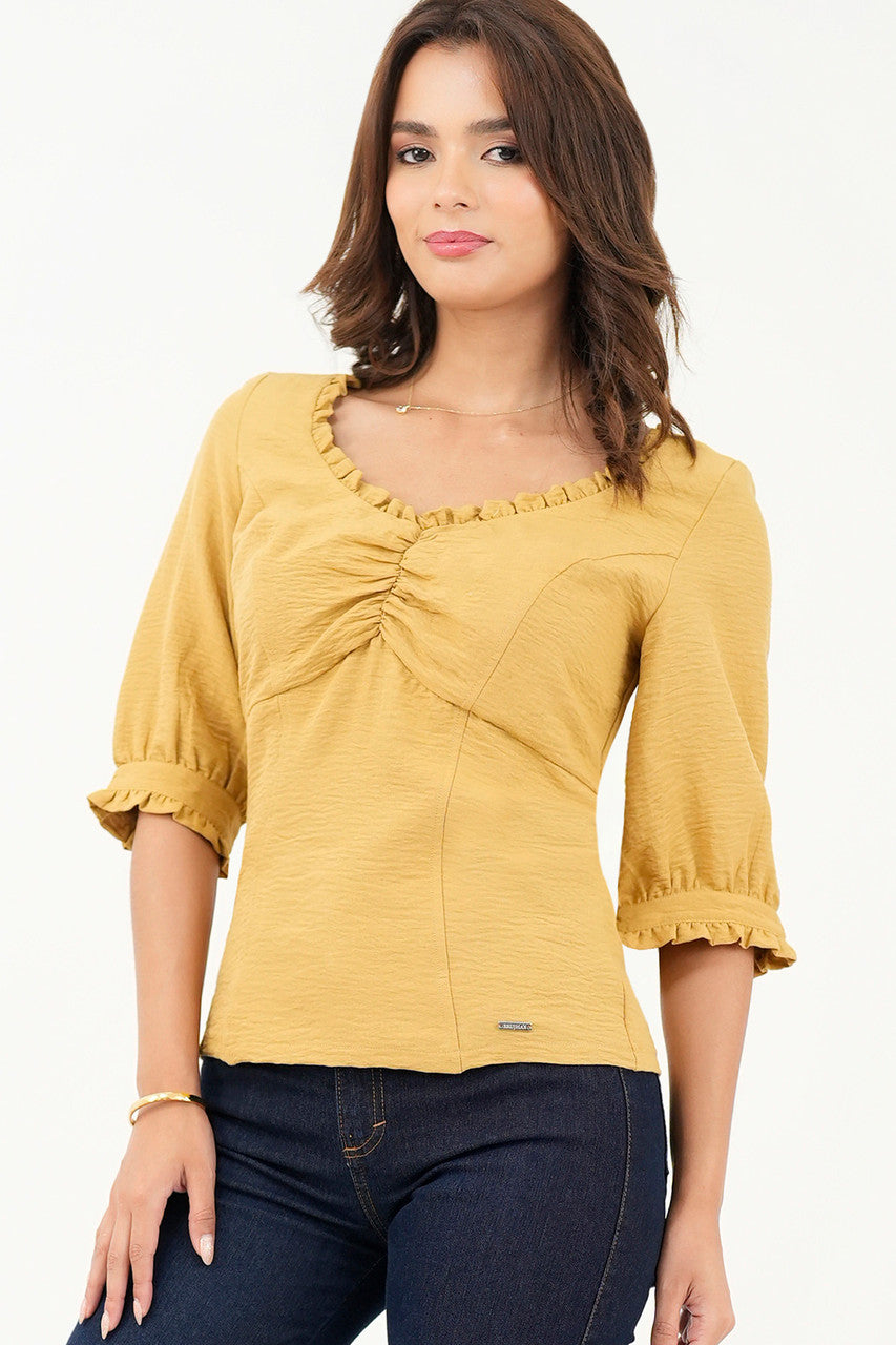 Blusa manga 3/4 Escote con bobito doblado