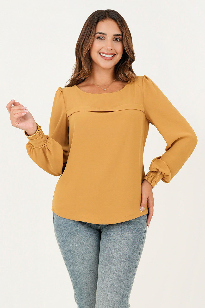 Blusa manga larga pestaña ancha