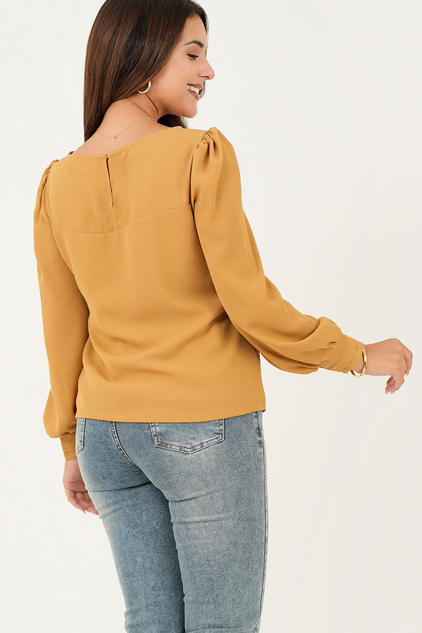 Blusa manga larga pestaña ancha