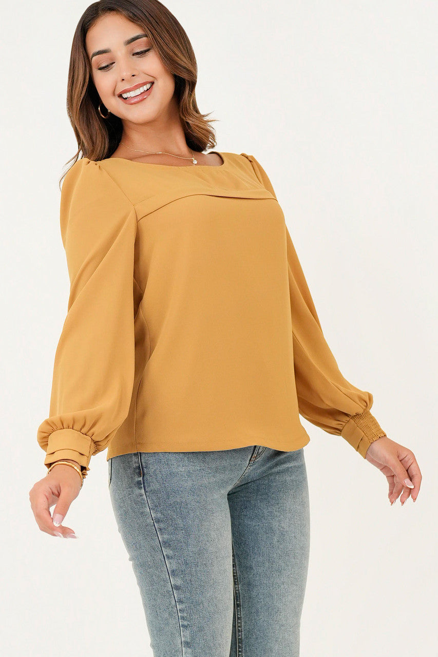 Blusa manga larga pestaña ancha