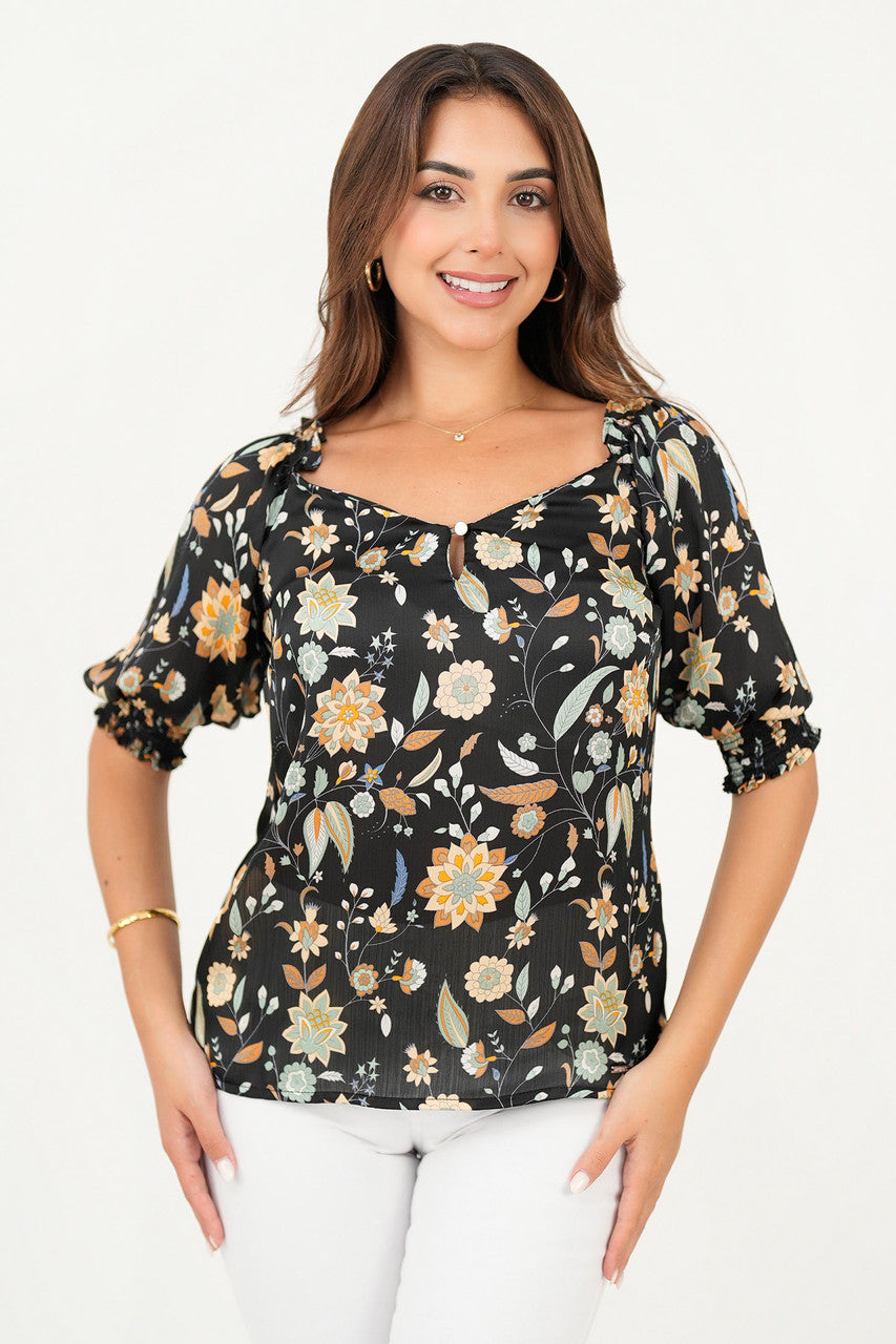 Blusa manga 3/4 semi corazón