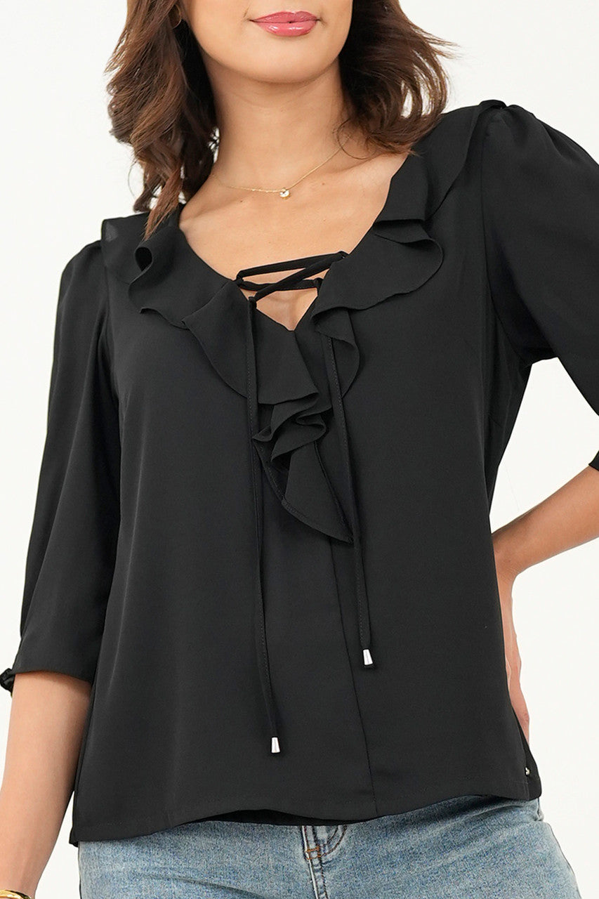 Blusa manga 3/4 escote con ruffle