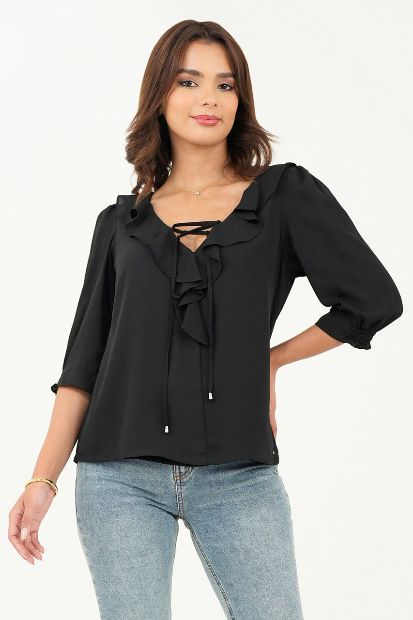 Blusa manga 3/4 escote con ruffle