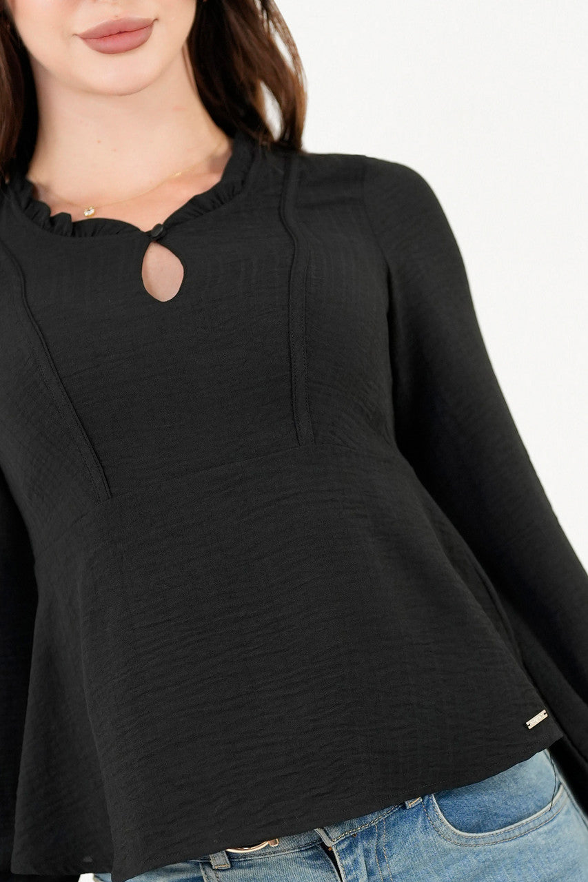 Blusa manga larga con Bobo en el escote