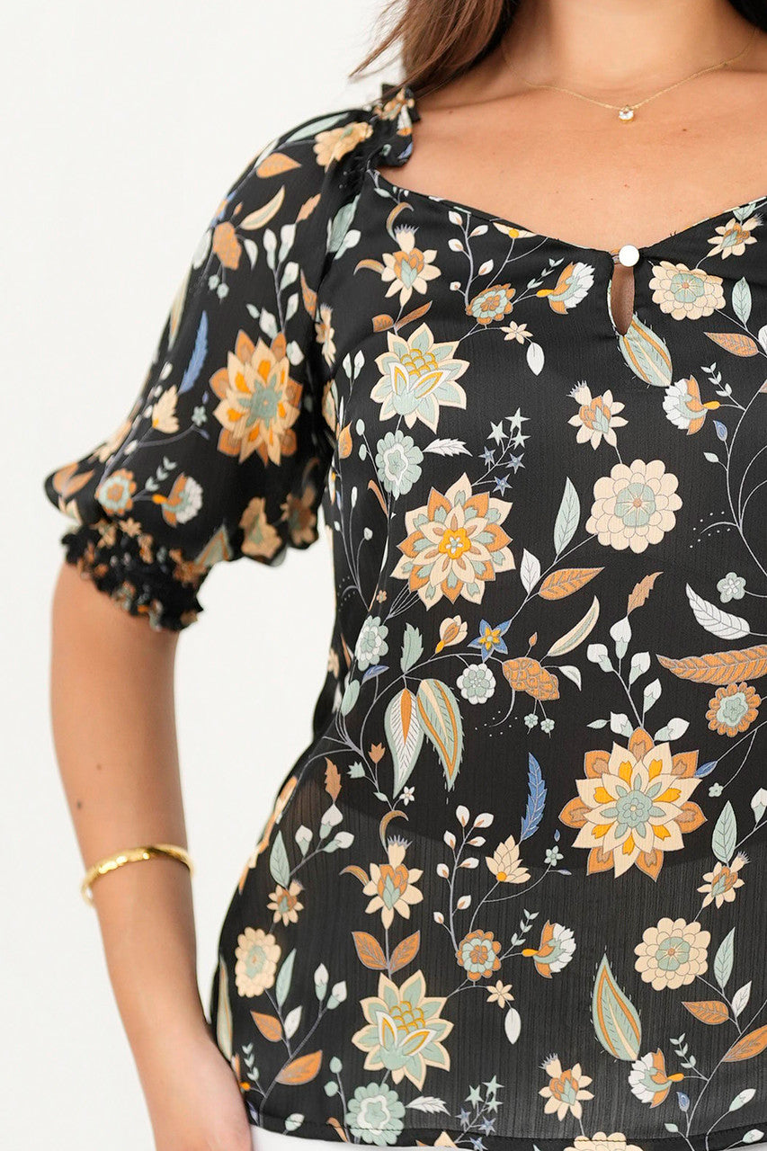 Blusa manga 3/4 semi corazón