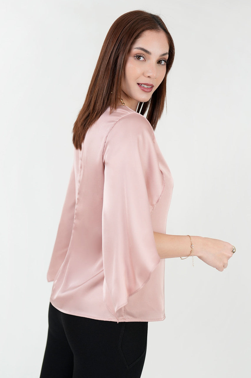 Blusa Seda Satín Manga Tulipán