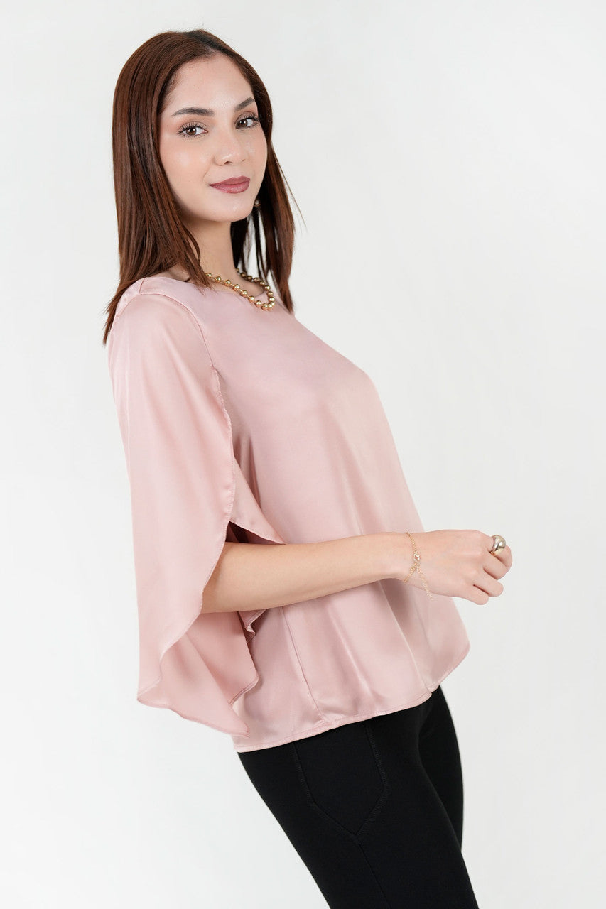 Blusa Seda Satín Manga Tulipán