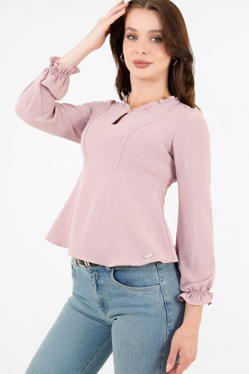 Blusa manga larga con Bobo en el escote