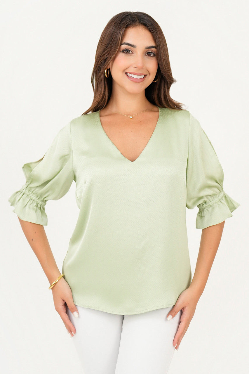 Blusa manga 3/4 manga con ruffle