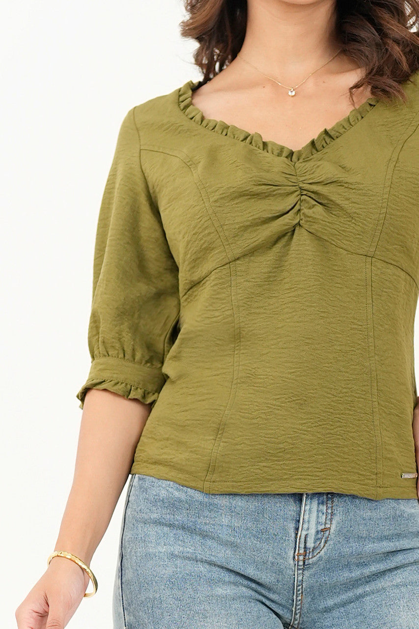Blusa manga 3/4 Escote con bobito doblado