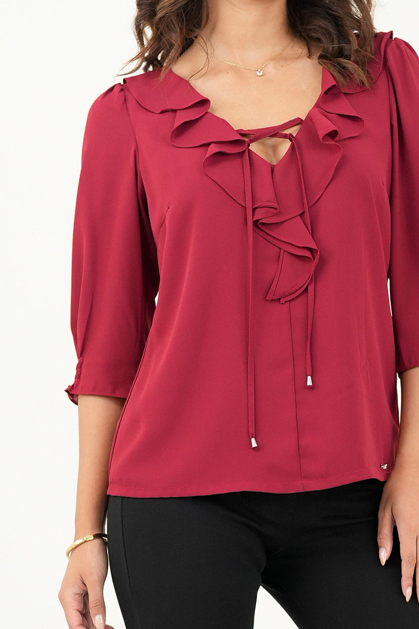 Blusa manga 3/4 escote con ruffle