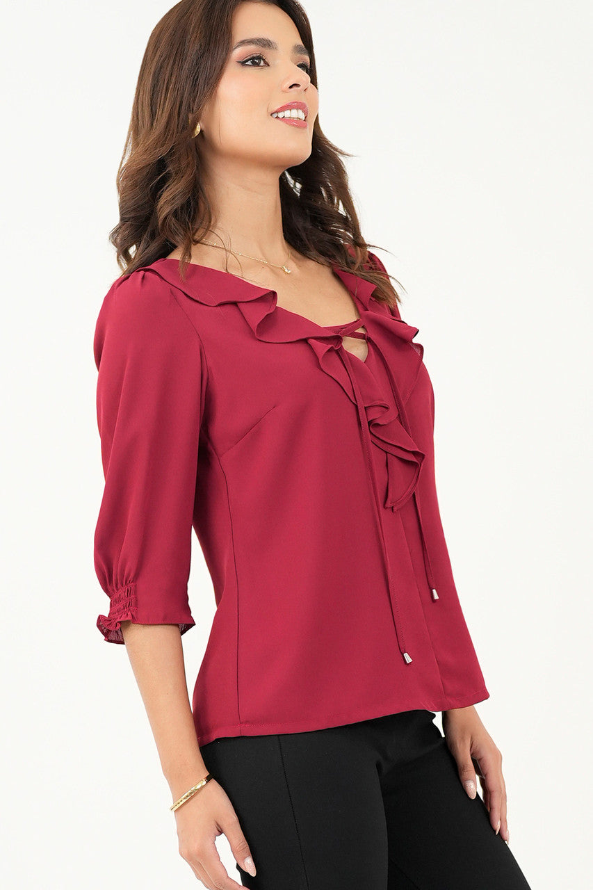 Blusa manga 3/4 escote con ruffle