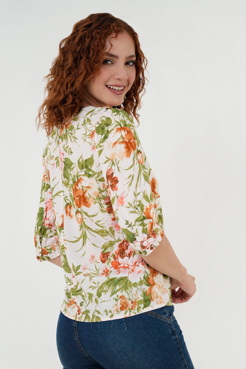 Blusa Manga 3/4 Pechera En V