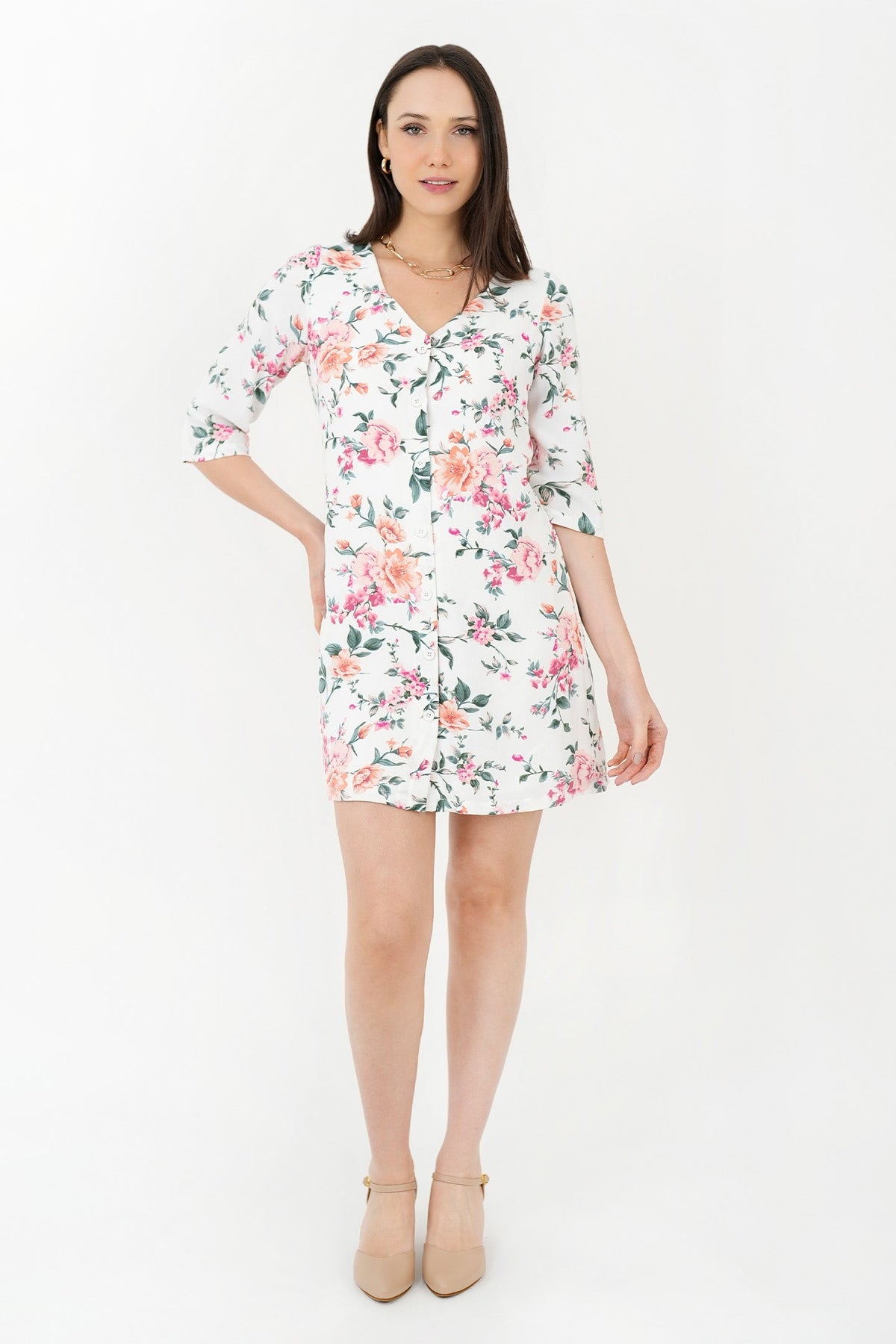 Vestido Corto Manga 3/4 VTD06002CPEHUESM