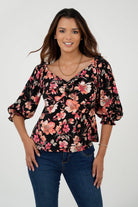 Blusa Manga 3/4 Corte Bajo Busto BLU05018CRGNEGSM