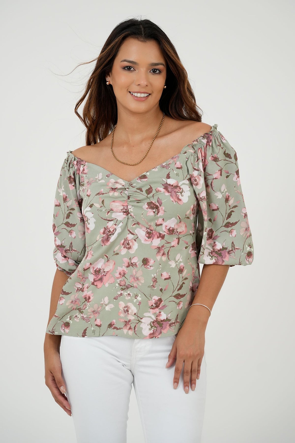 Blusa Manga 3/4 Corte Bajo Busto BLU05018CRGVMTSM