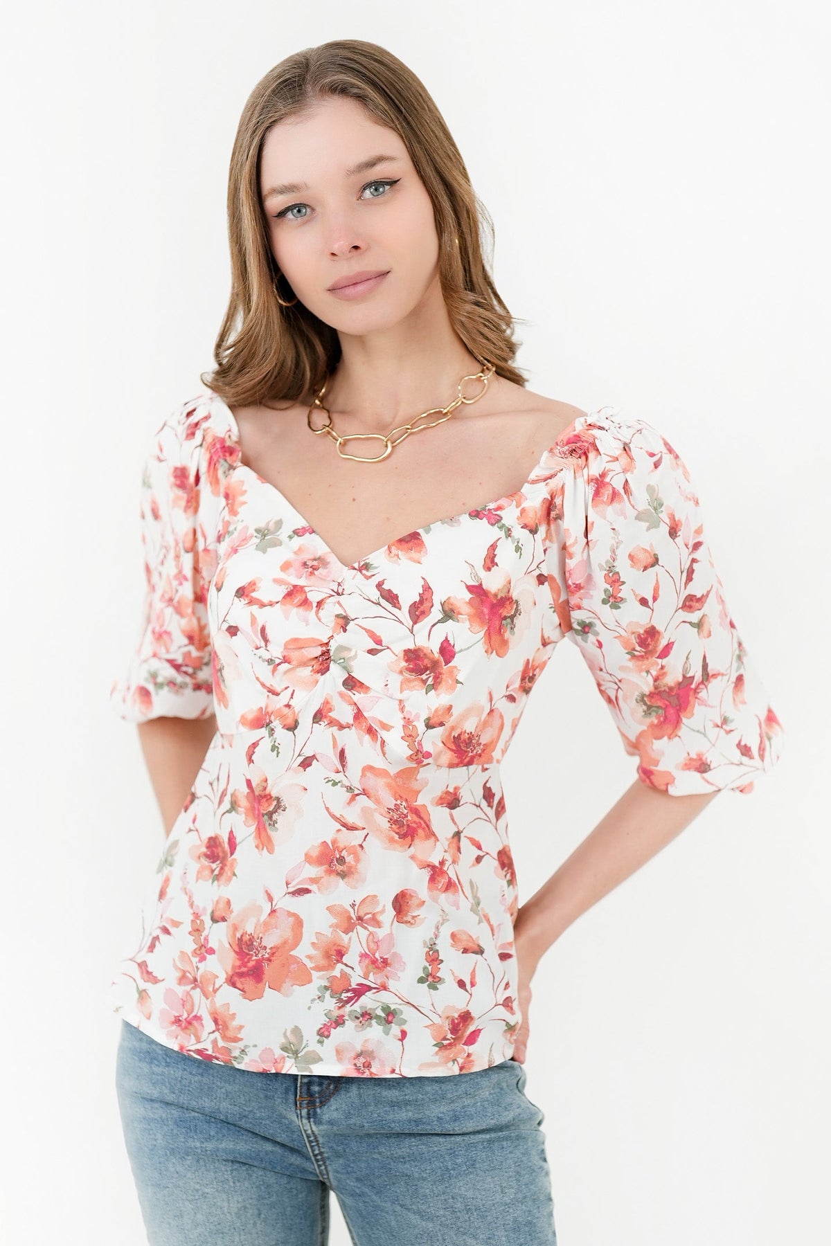 Blusa Manga 3/4 Corte Bajo Busto BLU05018CRGHUESM