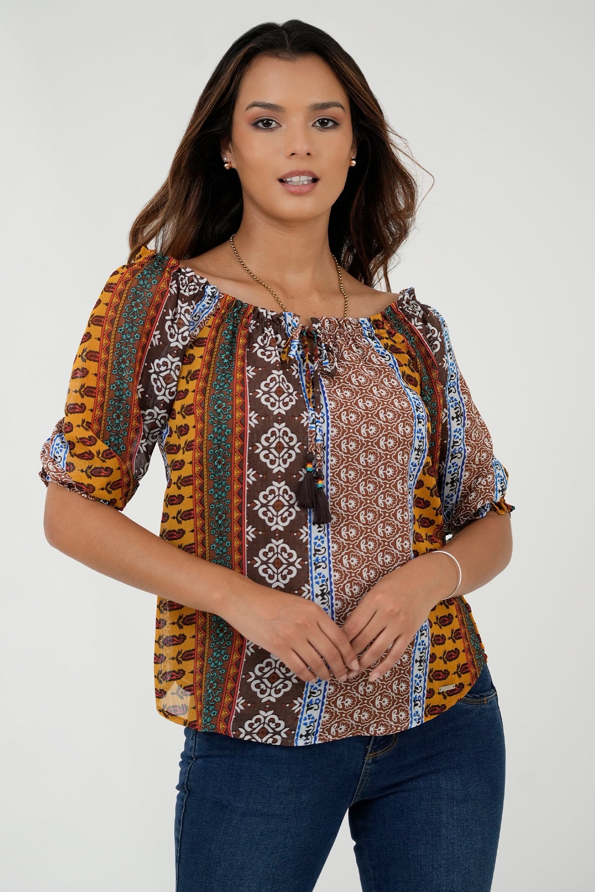 Blusa Manga Abullonada 3/4 Escote Bote BLU05005GSACMLSM