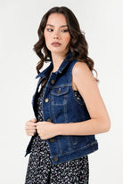 Chaleco Denim Bolsillos De Parche Botones Dorados CHL02146DENAZLME