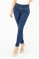 Pantalón Pitillo Cintura Alta Tres Botones PAN06103DENAZL28