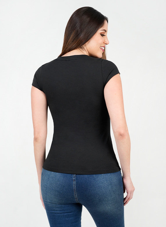 Polo Manga Corta Básico Cuello V POL02152FULNEGME