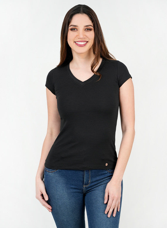 Polo Manga Corta Básico Cuello V POL02152FULNEGXL