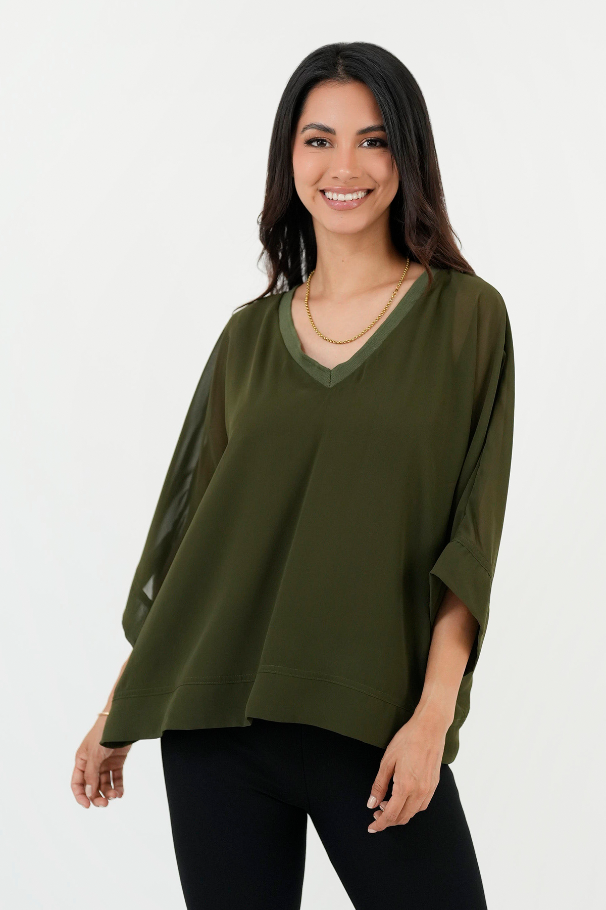 Blusa Manga Larga Murciélago Escote En V BLU05124GSAVMLSM