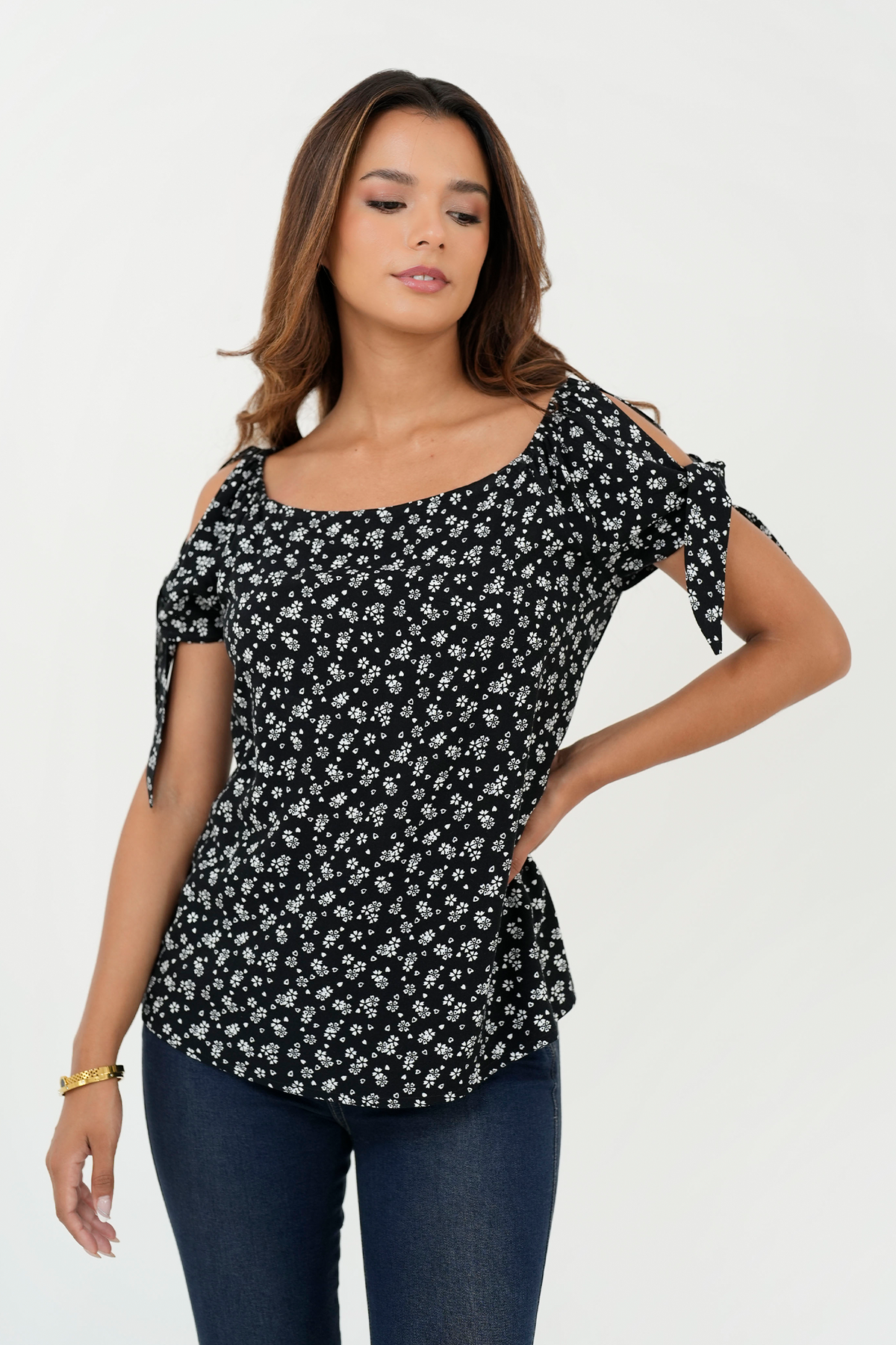Blusa Manga Corta Tela Chalís Rígida BLU05145CRGNEGSM