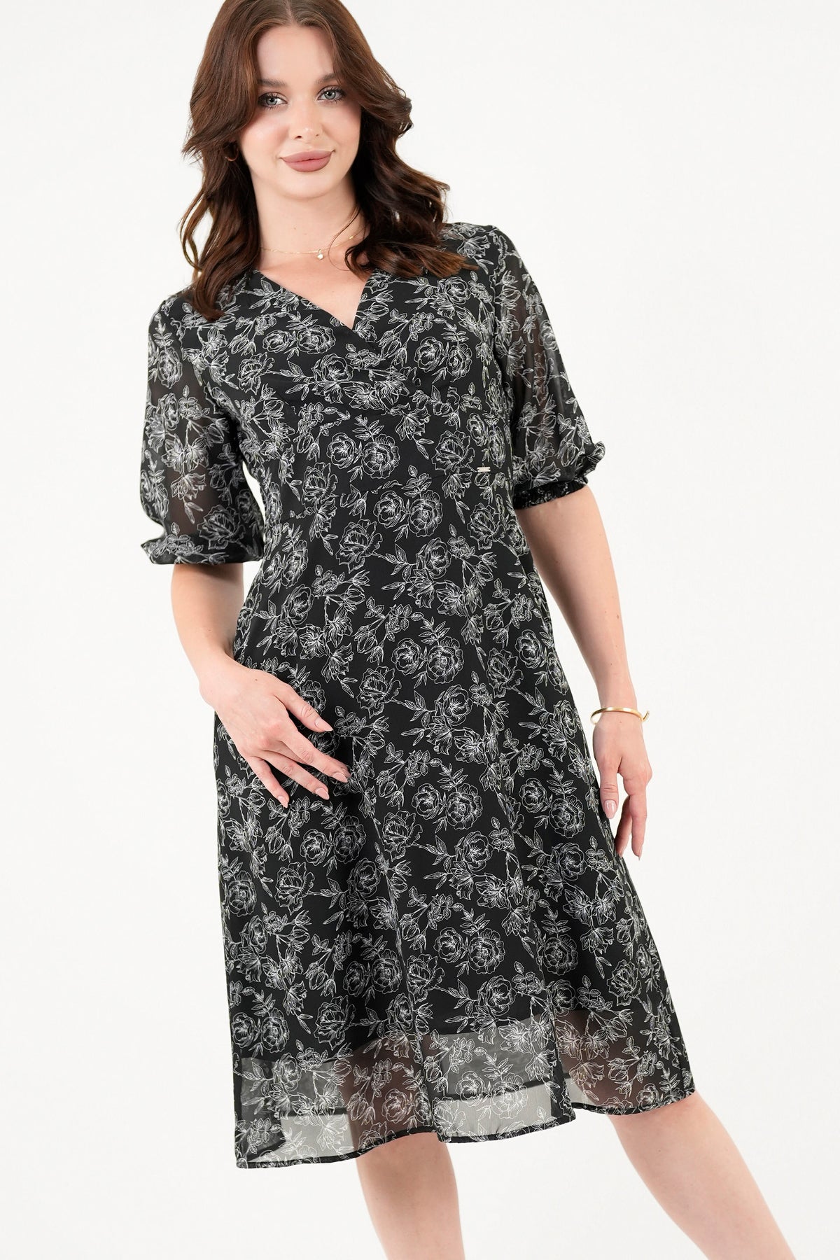 Vestido midi con escote V VTD07014GSANEGXL
