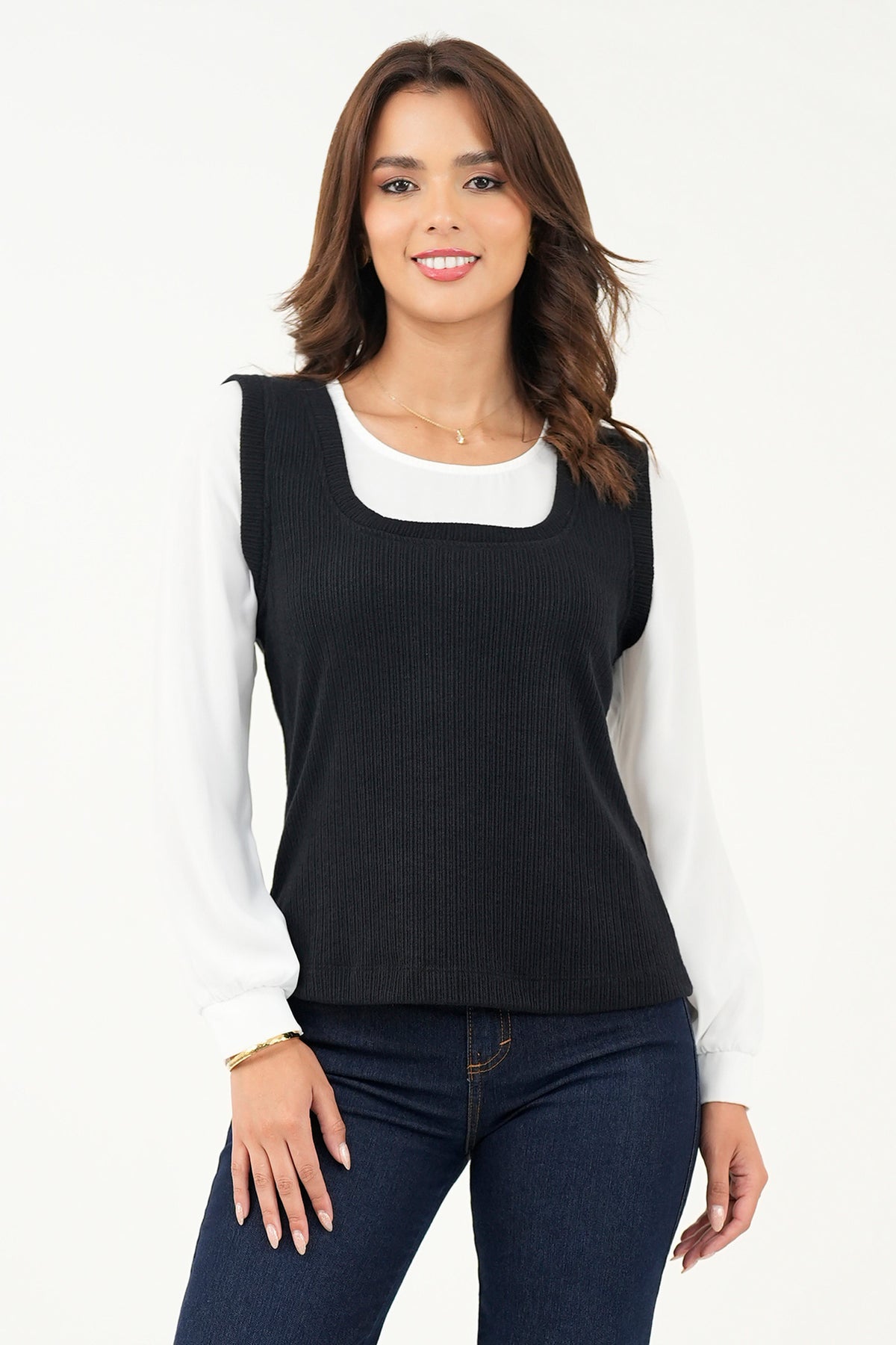 Blusa/Chaleco cuello redondo BLU07091CHPNEGME