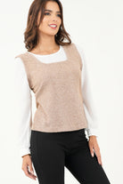 Blusa/Chaleco cuello redondo BLU07091CHPBEIME