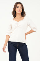 Blusa manga 3/4 Escote con bobito doblado BLU07085BGNMFLLA
