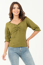 Blusa manga 3/4 Escote con bobito doblado BLU07085BGNVMLLA